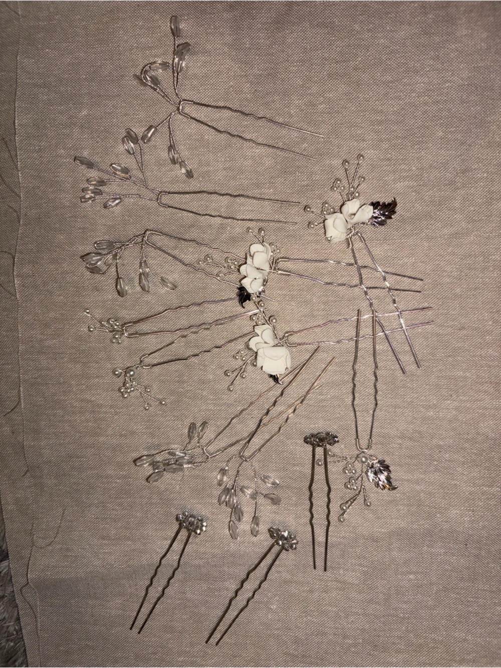 Silver and White Floral Bridal Hair Pins - Decorative Women’s Hair Accessories